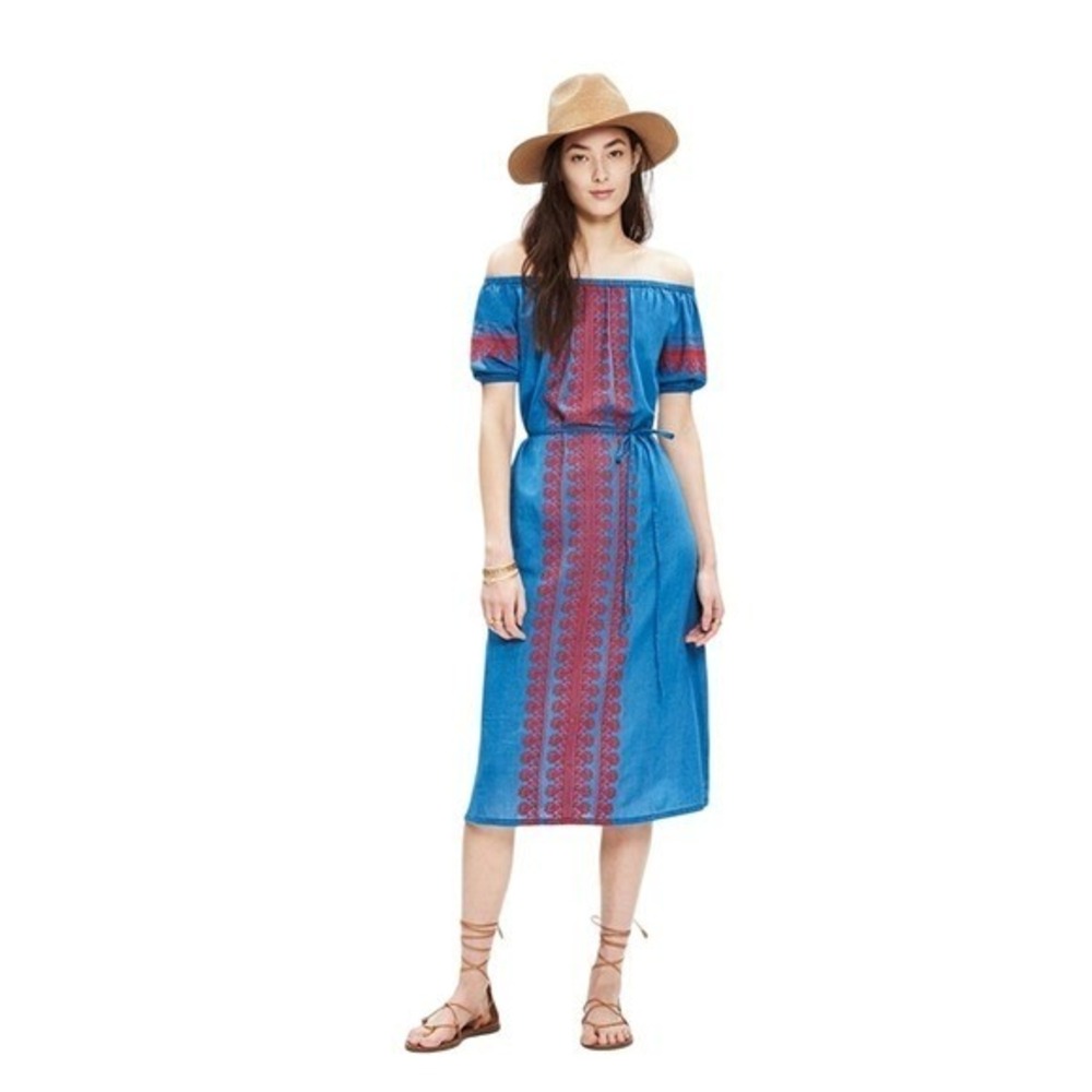 Madewell‎ Embroidered Maxi Dress Off Shoulder Bohemian XS